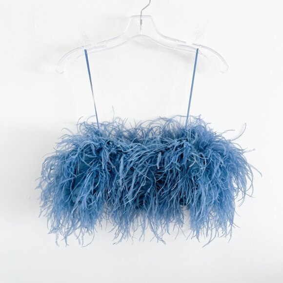 Cult Gaia Goetz Top Ostrich Feather Off-The-Shoulder Crop - Picture 3 of 7